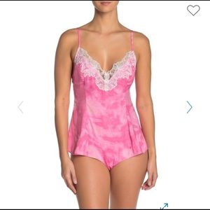 Free People Luella Lace Trim Satin Bodysuit S/M/L